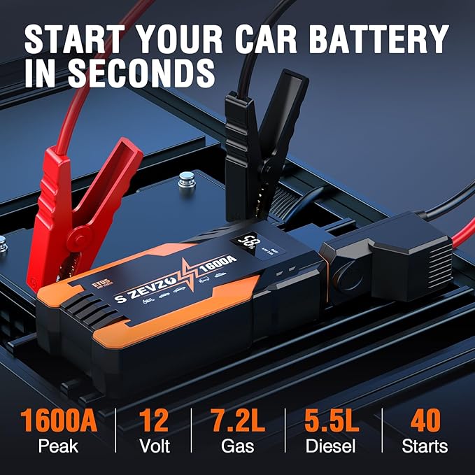 S ZEVZO Jump Starter 1000A Peak Portable Jump Starter for Car (Up to 7.0L Gas 5.5L Diesel Engine) 12V Auto Battery Booster