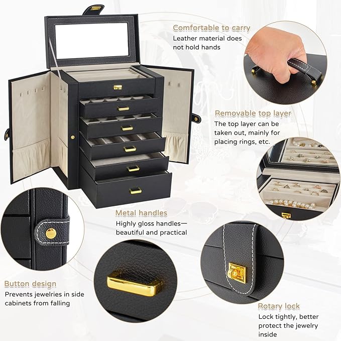 AKOZLIN Huge Jewelry Box Organizer Functional Extra Large Leather Jewelry Storage Case for Women Girls Ring Necklace Earring 