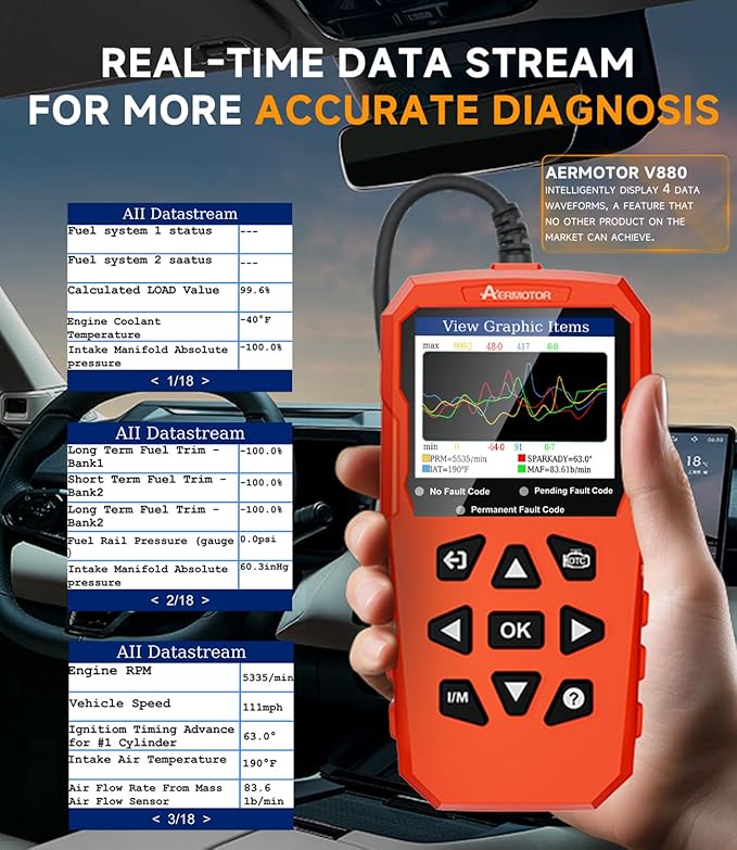 OBD2 Scanner,V880 Car Scanner Diagnostic Tool: Car Check Engine Code Reader with Reset,Live Data & Freeze Frame,Mode 6, Mode 8,