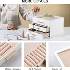 Frebeauty Clear Lid Jewelry Box,3-Layer Jewelry Organizer with Drawer,PU Leather Jewelry Organizers and Storage,Jewelry Boxes