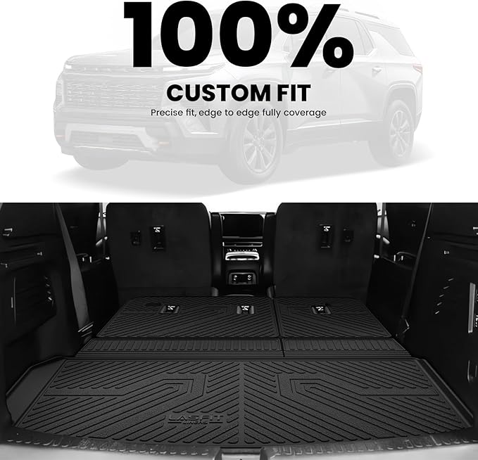 LASFIT Trunk Mat with Backrest Mat for Chevrolet Chevy Traverse 2024-2026 & GMC Acadia 2024-2026 & Buick Enclave 2025-2026, All Weather TPE Custom Fit Cargo Mat Trunk Liner with Backrest Mat, Black