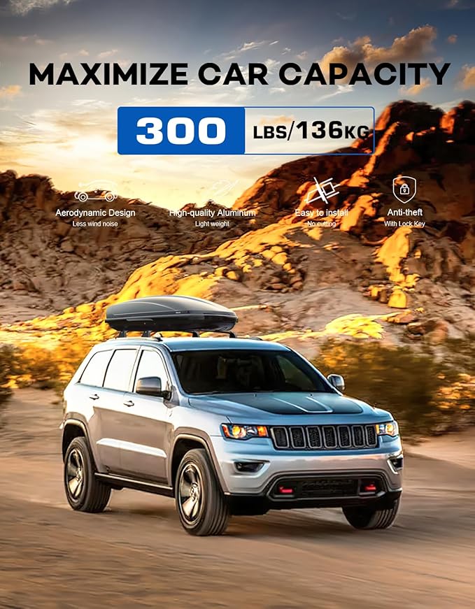 Heavy Duty 300lbs Lockable Roof Rack Cross Bars Compatible with Jeep Grand Cherokee 2011-2021 (with Grooved Side Rails), All-Metal Aluminum Crossbars Rooftop Cargo Bag Kayak Luggage
