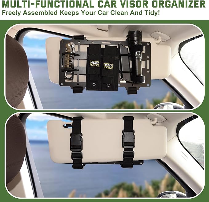 Pridefend 2PCS Aluminum Alloy Molle Visor Organizer,Rigid Aluminum Alloy MOLLE Panel Compatible with Backpack Tactical, Versatile Car Sun Visor Organizer for Trucks Vehicle SUV Interior Accessories