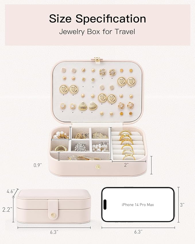 VLANDO Travel Jewelry Case, PU Leather Travel Jewelry Box with Earring Holder, Portable Display Small Jewelry Box for Mothers