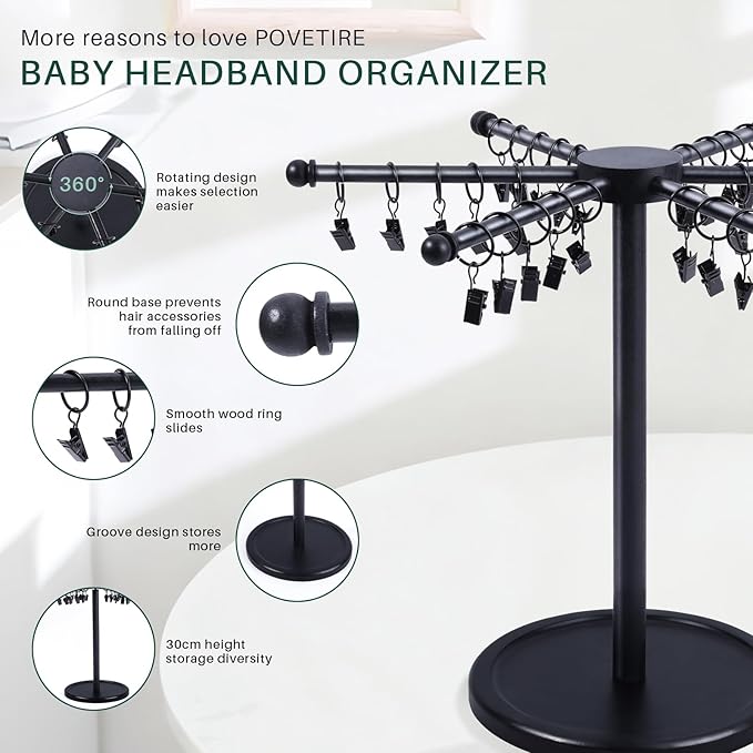POVETIRE Headband Holder Bow Organizer for Girls, Rotating 360 Hair accessories Organizer Storage Baby Headband Display Stand
