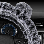 BDK Faux Fur/Wool/Sheepskin Steering Wheel Cover for Women - Cute, Bear Fur, Soft, Fluffy, and Warm, Great for Winter Gray wi