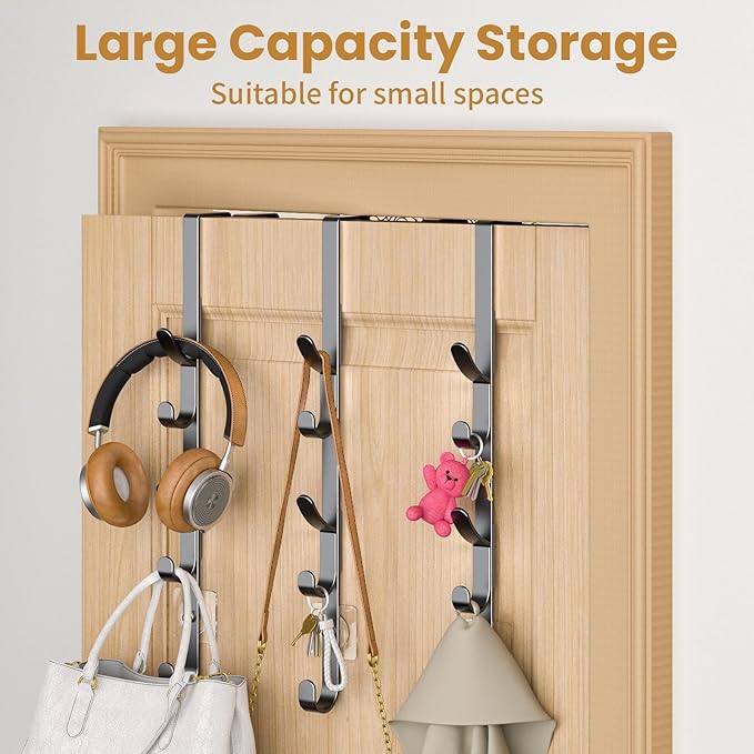 Over The Door Hooks, Metal Door Hooks for Hanging, Over The Door Purse Organizer for Coat Hanger, Back of Shower Door for Han