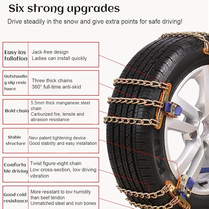 1 Pcs Tire Snow Chain, Snow Chain Car Anti Slip Tire Chains Anti Skid Tire Snow Chains for Car SUV Trucks (S 165-195mm)