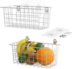 MaraFansie Hanging Wire Baskets Kitchen Storage Basket Adhesive and Screws Basket Over the Cabinet Door Organizer with Adhesi