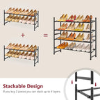 Tajsoon Expandable Shoe Rack for Closet 2 Tier, 28“-41“ Adjustable & Stackable Shoe Shelf Storage, Metal Shoe Rack Organizer 