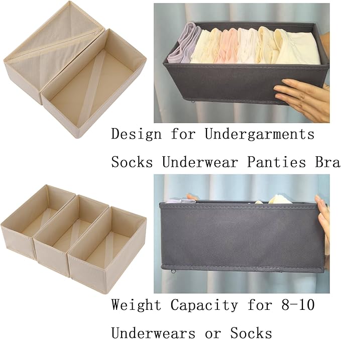 Bructhun Drawer Organizer Set of 4 Beige - Fabric Storage Bins for Clothes, Underwear, Socks & Bras - 11" Dresser Dividers fo
