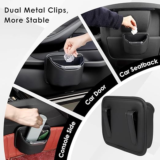 PIFOOG Small Car Trash Can for Side Door Back Seat Leather Leakproof Removable Liner Clip On Automotive Garbage Bin Compact Auto Trashcan Multipurpose Storage Organizer Container 0.22 Gal
