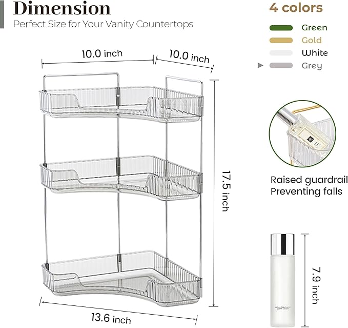 Aveniee Corner Bathroom Counter Organizer, Bathroom Countertop Shelf Makeup Organizer for Vanity Perfume Tray for Corner Stor