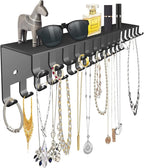 Necklace Jewelry Holder Wall Hanging Organizer Hangers Storage Mounted Shelf with 56 Hooks Tray Display Girls Women Metal Doo