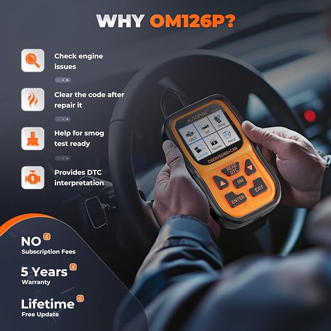 AUTOPHIX OM126P OBD2 Scanner, Check Engine Light Code Reader, Car Code Scanner for Automotive Diagnostic, Read & Clear Fault
