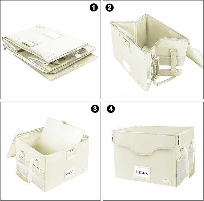 DocSafe Fireproof Document Box with Lock,File Storage Organizer with Zipper Pockets,Collapsible Portable File Box Home Office