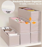 MURRI&MURRDI 6-Pack Foldable Fabric Sock Drawer Organizer, Small Dresser Drawer Organizer for Clothes, Storage Divider Bins f