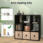 [2026 Wooden Thick Frame 9 Cube Storage Organizer Shelf with Anti-Tipping Kits + Reversible Open Back Bookcase, Horizontal an