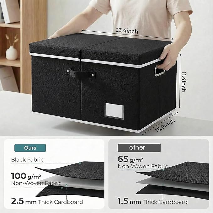 PRANDOM Storage Boxes with Lids [3-Pack] Fabric Collapsible Storage Bins Organizer Containers Baskets Cube with Cover for Hom