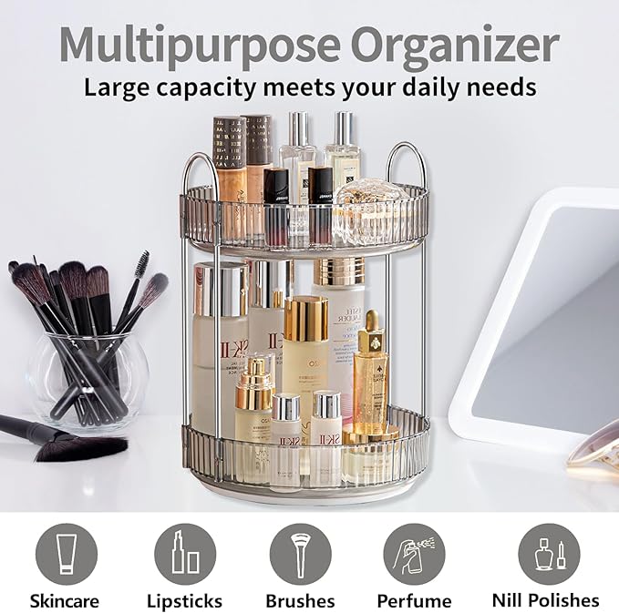 Asayuee 360 Rotating Makeup Organizer for Vanity,Bathroom Countertop Organizer,Spinning Perfume Organizer&Vanity Organizer(Gr