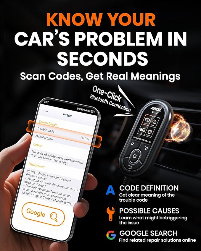 ANCEL BD310 OBD2 Scanner & Engine Code Reader - Advanced Battery Test, Trip Analysis, Performance Test, Bluetooth Diagnostic