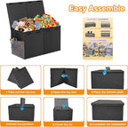 Large Toy Box Chest, Collapsible Sturdy Toy Storage Organizer Boxes Bins Baskets Dinosaur Kids Toy Chest Bin with Lids for Bo