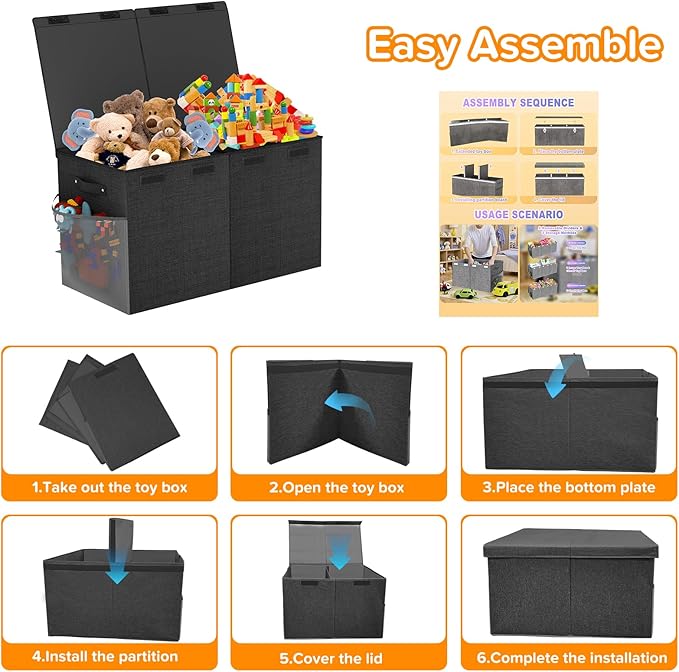 Large Toy Box Chest, Collapsible Sturdy Toy Storage Organizer Boxes Bins Baskets Dinosaur Kids Toy Chest Bin with Lids for Bo