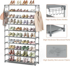 LANTEFUL 10 Tiers Shoe Rack 50 Pairs Large Capacity Tall Shoe Organizer Sturdy Shoe Storage with Two Hooks Space Saving Metal