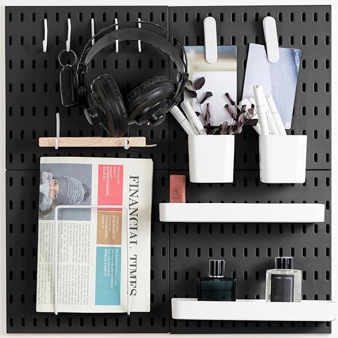 MULSAME Pegboard Combination Kit, Wall Mounted Storage Set with 4 Pegboards & 14 Accessories Hanging, Black Peg Boards Organi