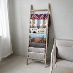 FUIN 6.4ft Extra Wide Wooden Blanket Ladder Living Room Decorative Wal Leaning Farmhouse Quilt Display Holder Rustic Wood Tow