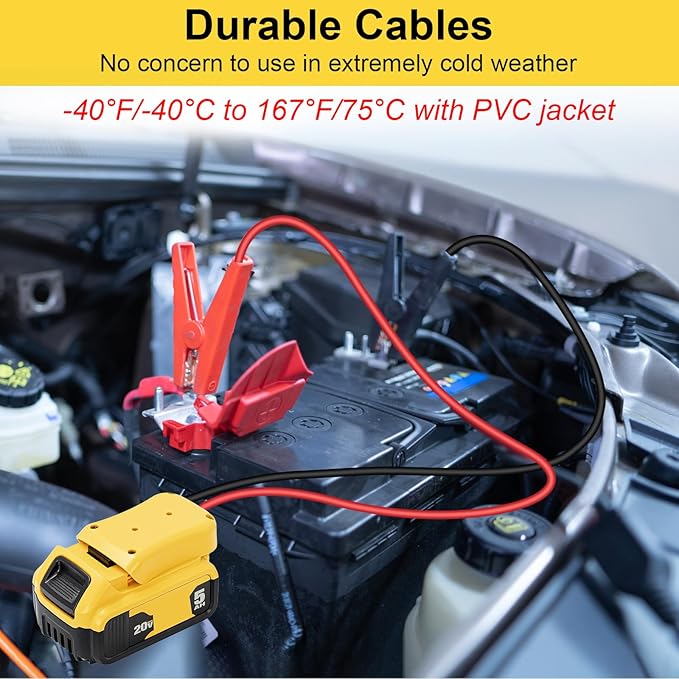 Jumper Cable Clamps for DeWalt 20V Battery Jump Starter, 2.0FT 8AWG Car Battery Jumper Cable with Adapter, Automotive Battery Booster Cable for Tools used to Jump Start a Car