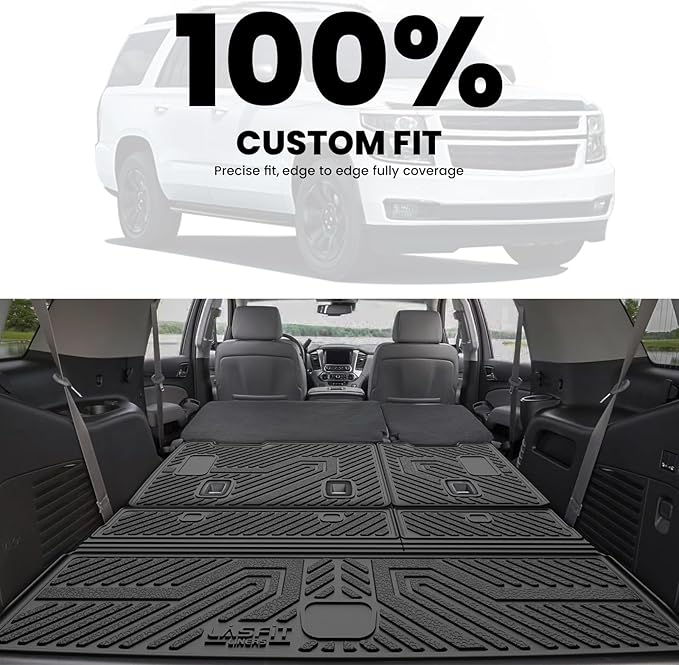 LASFIT Trunk Mat with Backrest Mat 2015-2020 for Chevrolet Chevy Tahoe/GMC Yukon (Only Yukon, Not Fit Yukon XL)/Cadillac Escalade (Only Escalade, Not Fit Escalade ESV), All Weather TPE Custom Fit