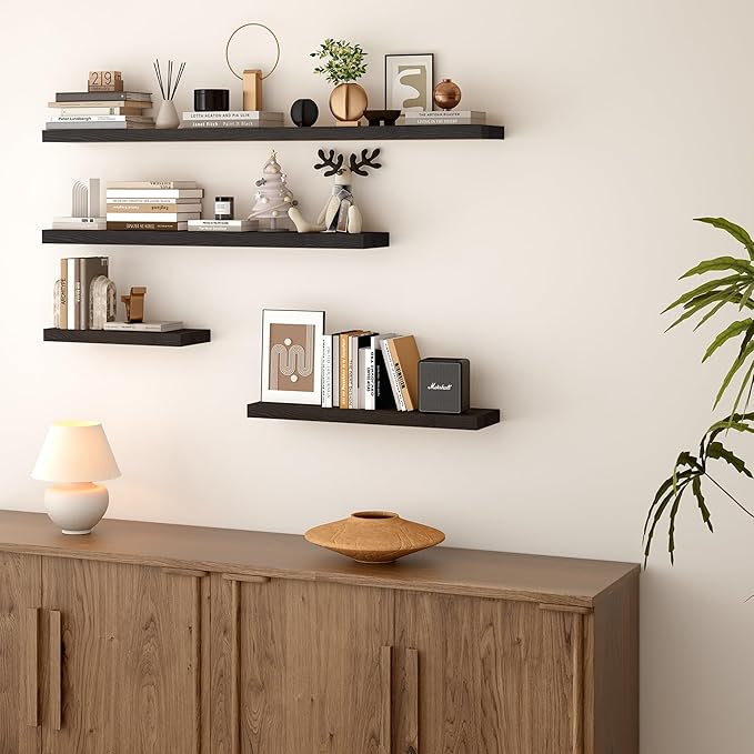 BGMG Wood Floating Shelves 48 inch, Wide Rustic Wooden Wall Shelves for Bathroom Living Room Bedroom Kitchen Farmhouse Set of