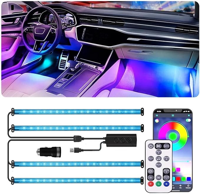 Car LED Strip Lights,72 LED Interior Strip Lights RGB with Smart APP Remote Control,Multicolor Footwell Under Dash Inside Light Kits Music Sync Mode, for Vehicle Internal, SUV, Trucks, 12V