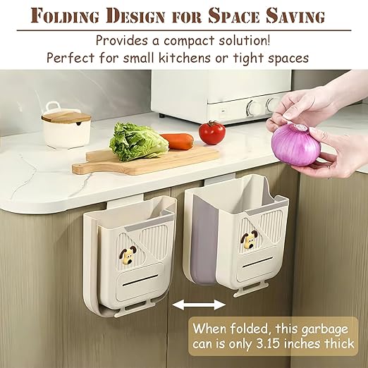 Hanging Trash Can for Kitchen Cabinet Door, 2.64 Gallon Kitchen Trash Can with Space-Saving Design, Collapsible Garbage Can for Kitchens,Cabinet Door, Bathroom, RV, Car & Camping