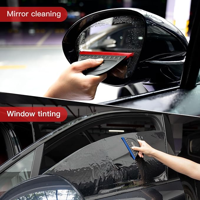 NEWISHTOOL Window Tint Squeegee Black Small Scraper for Vinyl PPF Tools, 3 PCS Different Hardness Channel Blade Mini Squeegee with Handle for Car Windshield Glass Mirror Cleaning Water Removal