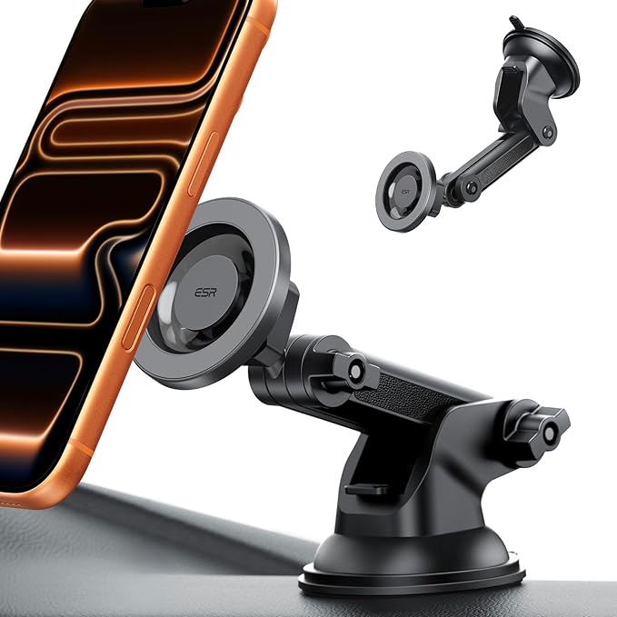 ESR for MagSafe Car Mount (HaloLock), Dashboard Magnetic Phone Holder for Car, Windshield Car Phone Holder Mount for iPhone 15/14/13/12, Car Accessories, Charging Not Supported, Metallic Grey