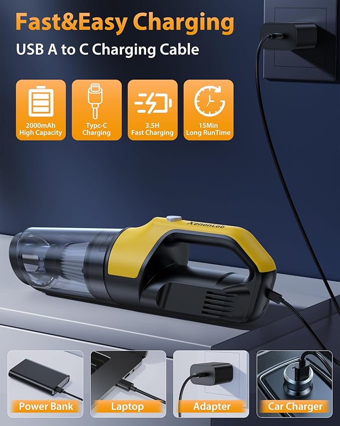 Handheld Vacuum Cordless 1.1 Pounds Car Vac 10000PA Hand Held Vacuums 4-in-1 Hand Vac Cordless Rechargeable HEPA Filter Large