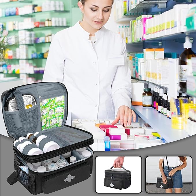 GDNasist Medicine Storage Bag, Medical Bag Pill Bottle Organizer for Emergency, Medicine Box Empty with Small Portable Pouch,