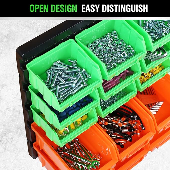SWANLAKE GARDEN TOOLS 30-Bin Wall-Mounted Storage Bins, Heavy-Duty Garage Tool Organizer for Screws, Nuts, Bolts, Nails, Smal