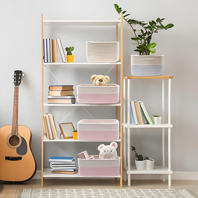 COMFY-HOMI 11.5"x7.5"x4.7" Storage Baskets for Organizing | Cotton Rope Woven Basket | Toy Storage Bin Box | Basket for Shelv