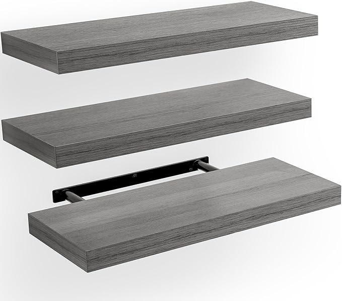 AMADA HOMEFURNISHING Floating Shelves, Wall Shelves for Bathroom/Living Room/Bedroom/Kitchen Decor, Grey Shelves with Invisib