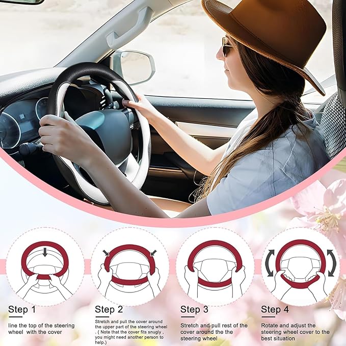 SuperKaKa Car Steering Wheel Cover 2024, Universal Auto PU Cute Breathable Slip-Proof Comfort Imitation Leather Protector Car