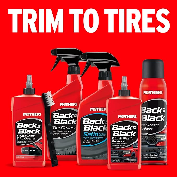 Mothers Back-to-Black Heavy Duty Trim Cleaner Kit, 12 oz. Gel Cleaner + Trim Brush — Deep Cleans & Restores Exterior Trim & P
