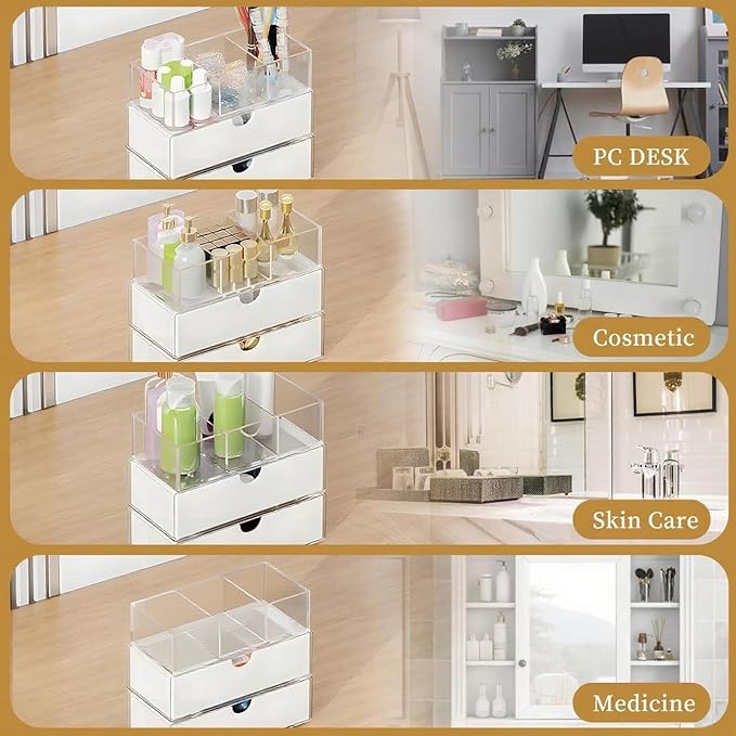 3 Tier Medicine Cabinet Organizer and Storage,Stackable Bathroom Medicine Organizer with Removable Dividers, Plastic Vanity S