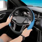 Black & Blue Car Steering Wheel Cover, Microfiber, Leather Patchwork, Universal 14.5-15 Inch Leather Anti-Slip Breathable Aut
