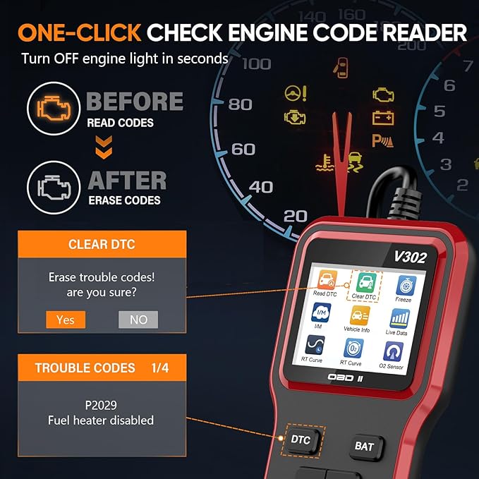 OBD2 Scanner with Battery Tester - Vehicle Code Reader for Check Engine Light, Plug and Play, Car Scanner Diagnostic Tool for
