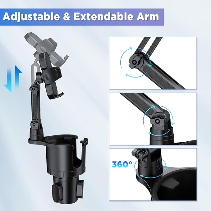 OUTXE Car Cup Holder Expander+Phone Mount, Adjustable Large Cupholder Extender Extra Expandable Drink Adapter Universal for A