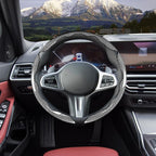 Car Steering Wheel Cover Set Bright Carbon Fiber Wrap Non-Slip 3pcs Steering Wheel Accessories 14.5-15 inch Universal (Silver)