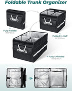 YOHOOLYO Car Trunk Organizer Cooler Bag Insulated Collapsible Trunk Organizer for SUV with Multi Compartments Lid
